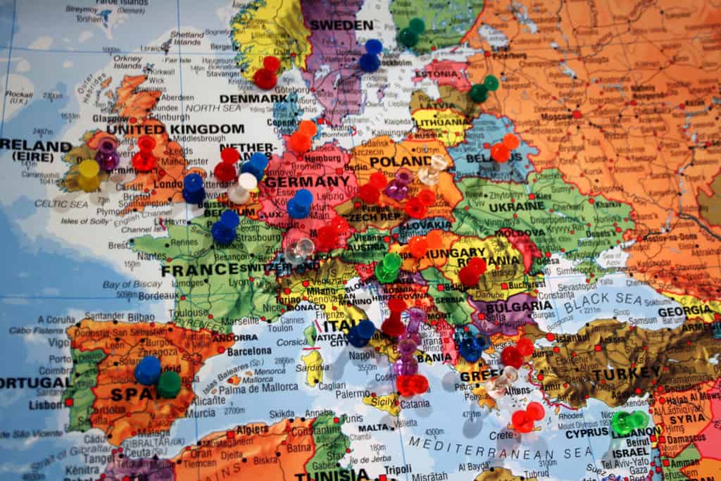 Software development outsourcing in Europe shown on the map