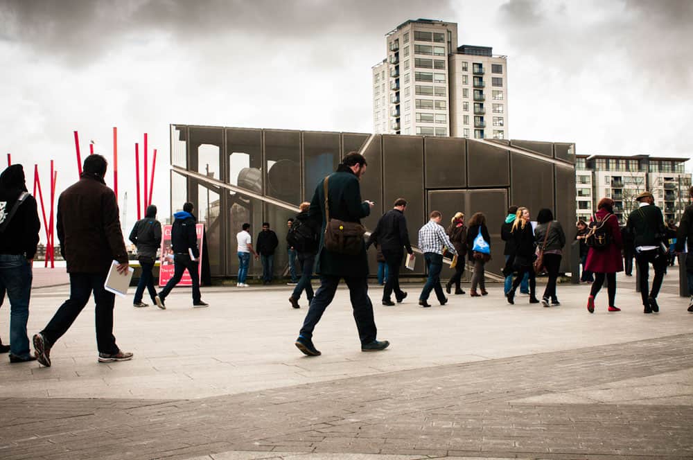 tech community members in the streets of Dublin, near the Grand Canal