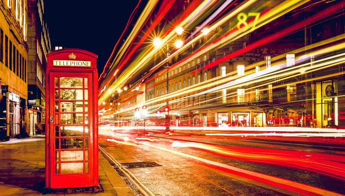 London streets at night and car lights with high tech feeling