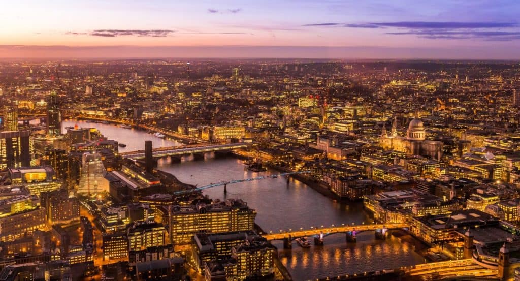 London night view with high tech yellow lights