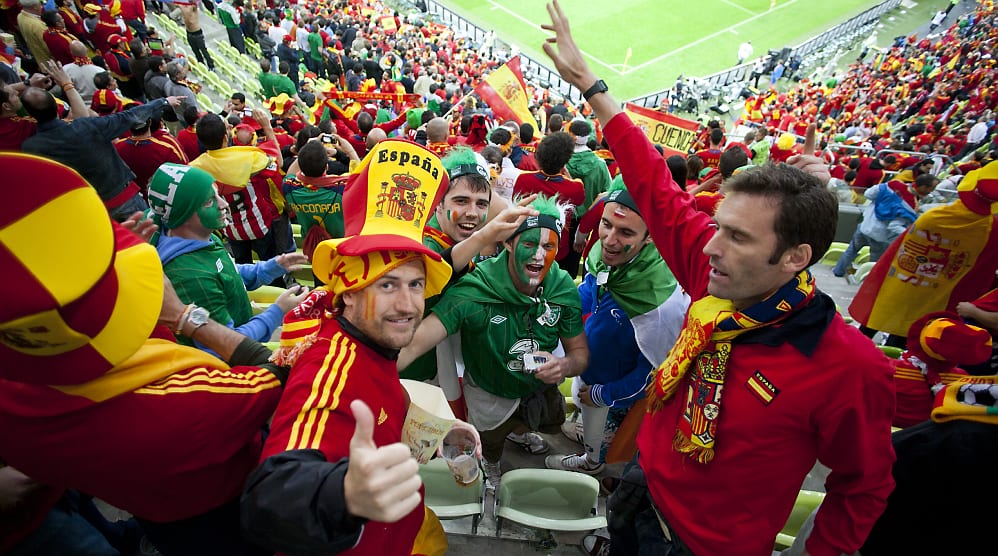 spanish and irish footbal fans cheering together