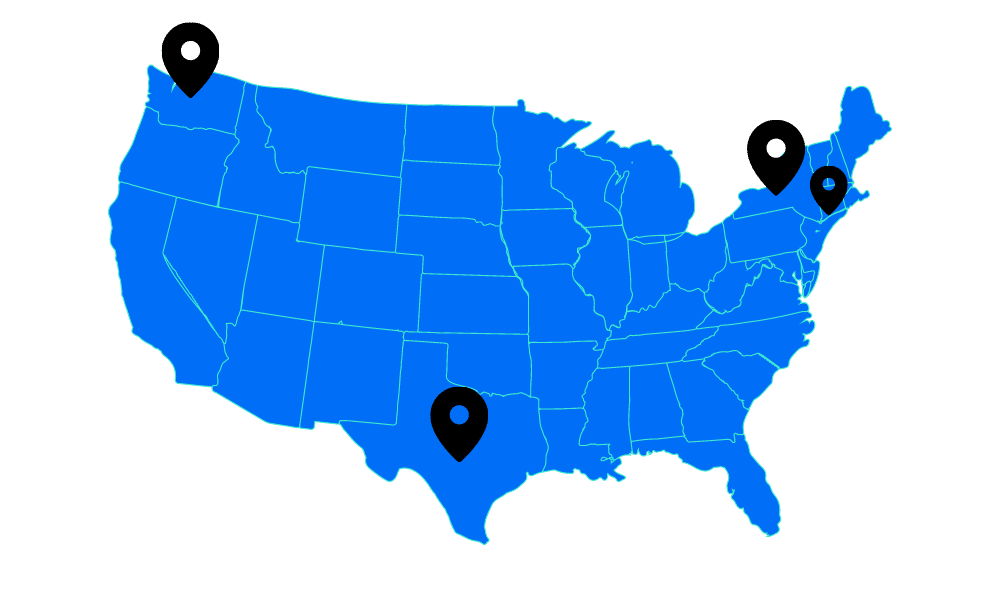 map of Zartis clients in the USA