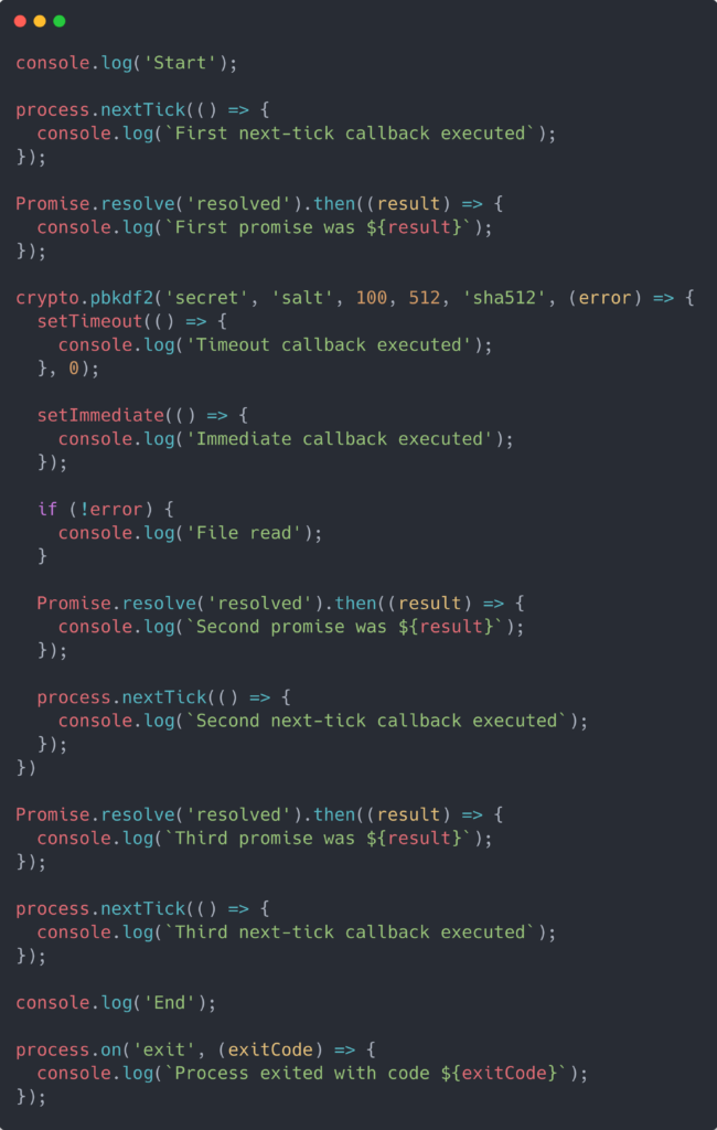 NodeJS Event Loop explanation snippet