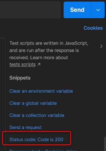 code snippets provided by Postman