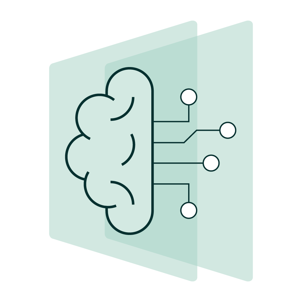 autonomous ai brain icon over green glass panels