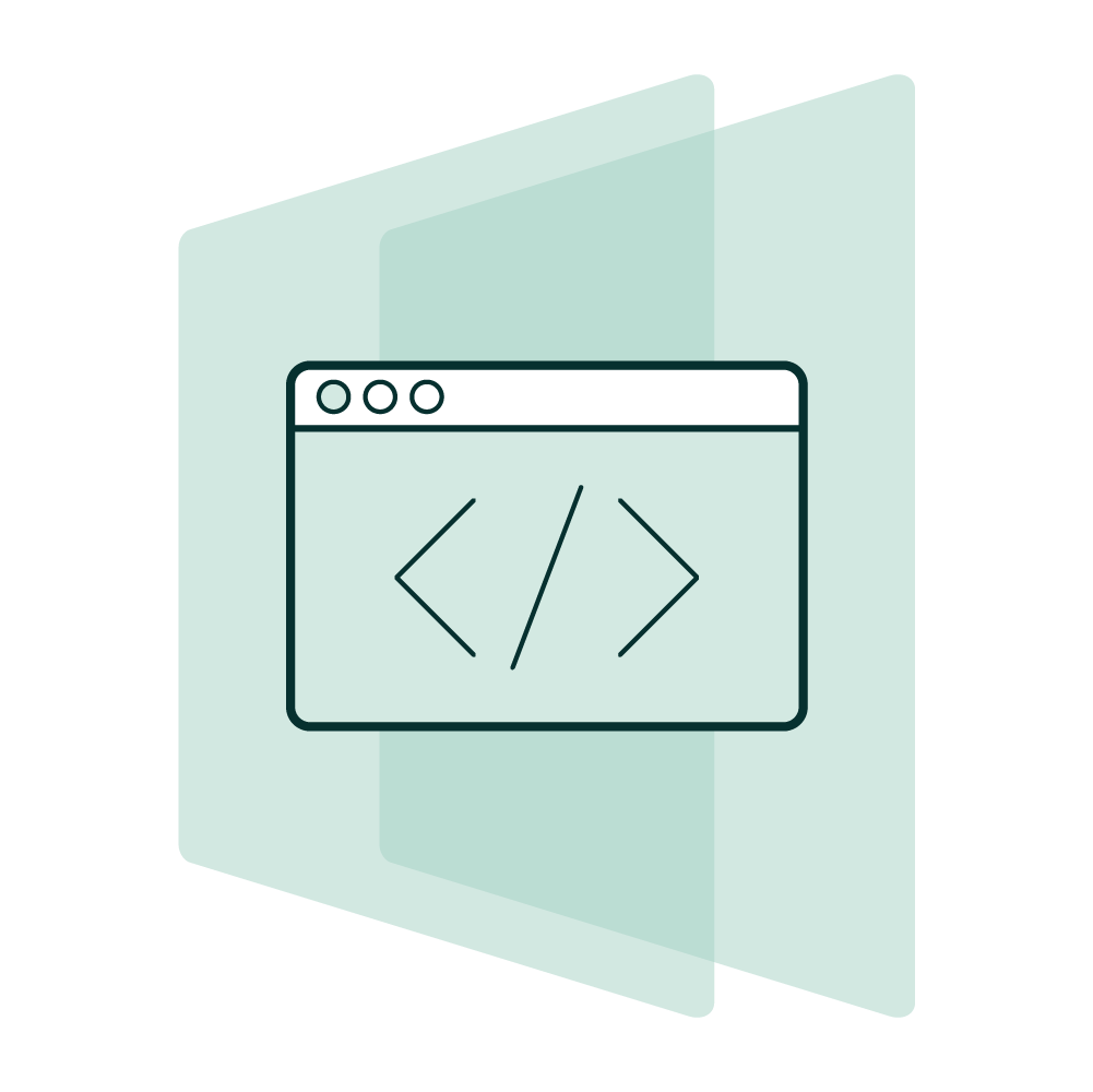ai development icon over green glass panels
